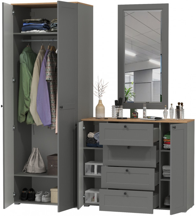 Остин Прихожая 14, цвет серый графит/дуб крафт золотой, ШхГхВ 200х54,3х229,6 см., универсальная сборка