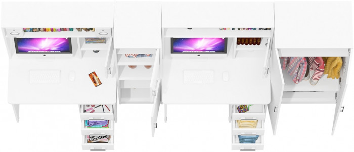 С-МД-СК9 Компоновка № 07, цвет белый шагрень, ШхГхВ 317х70х160 см., НЕ универсальная сборка