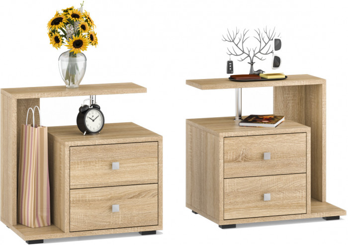 Камелия спальня № 12 Кровать с ящиками 1400 + Две тумбы + Комод + Зеркало, цвет дуб сонома, сп.м. 1400х2000 мм., б/м, основание есть