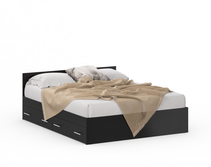 Стандарт Кровать с ящиками 1600, цвет венге, ШхГхВ 163,5х203,5х70 см., сп.м. 1600х2000 мм., без матраса, основание есть