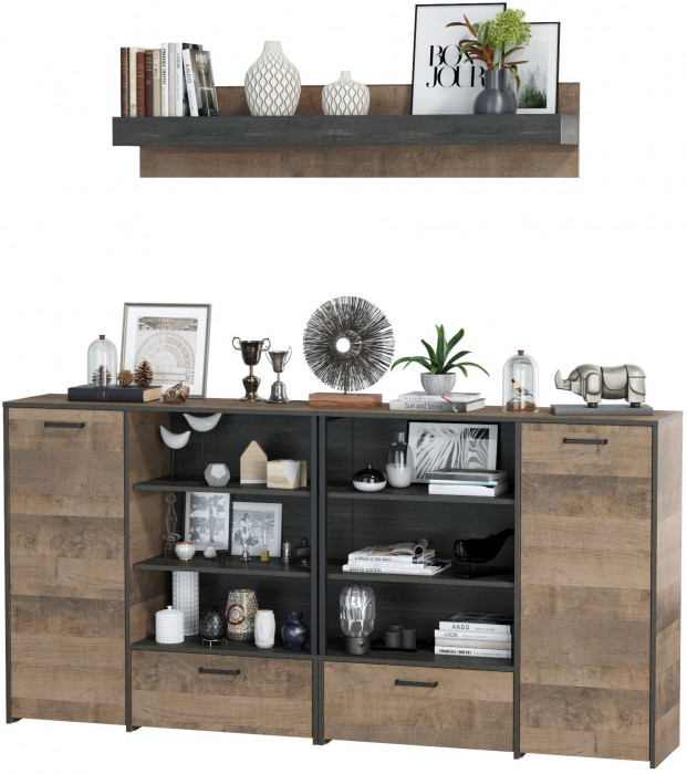 Трувор Гостиная 001, цвет дуб гранж песочный/интра, ШхГхВ 218х36,9х195 см., универсальная сборка