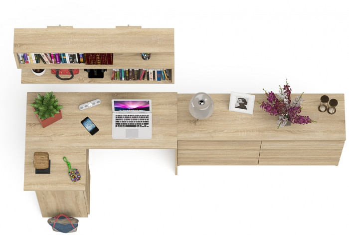 Мори компьютерный стол МС-16 левый + Комод МК1380.6 + Полка 1200, дуб сонома