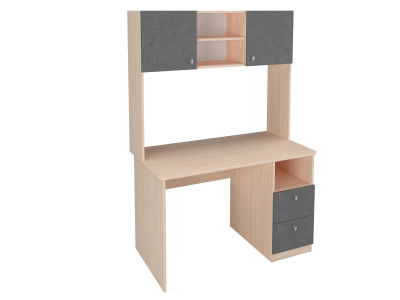 Стол письменный с надстройкой Дуб молочный/Железный Камень