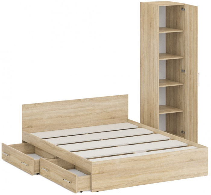 Кровать с ящиками 1600 + Пенал Стандарт, дуб сонома