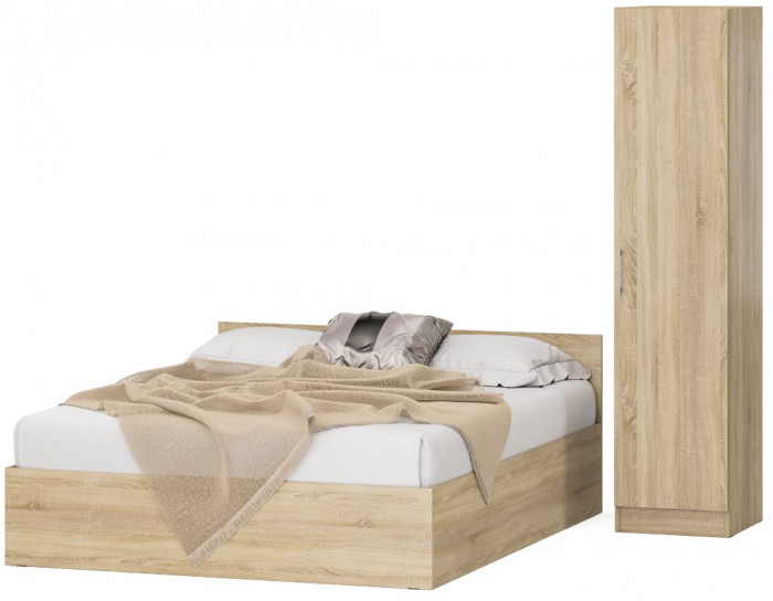 Кровать с ящиками 1600 + Пенал Стандарт, дуб сонома