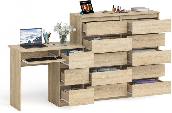 Мори компьютерный стол МС-6 правый + Комод МК1200.10, дуб сонома