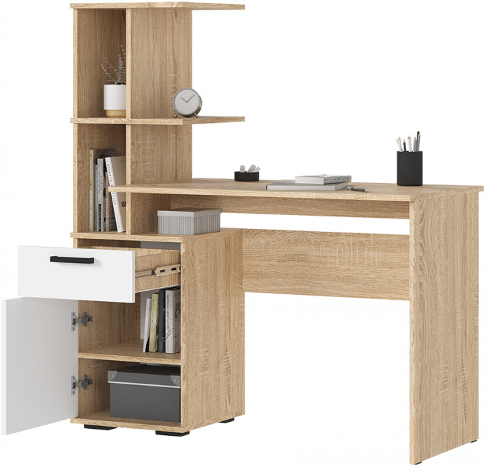 САНСА СТ-01 Стол письменный Фасад БЕЛЫЙ/Корпус ДУБ СОНОМА