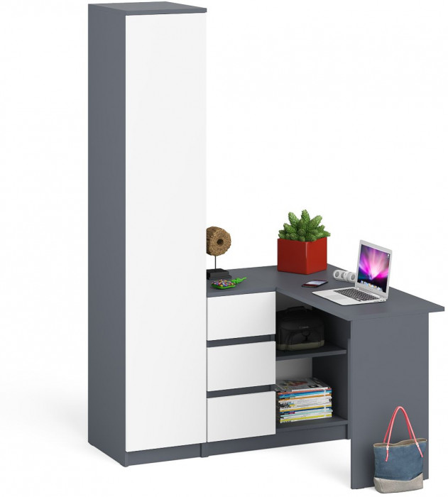 Мори Стол компьютерный МС-16 левый + Пенал МШ400.1, цвет графит/белый, ШхГхВ 164,8х84,9х209,6 см., выдвижные ящики слева, НЕ универсальная сборка