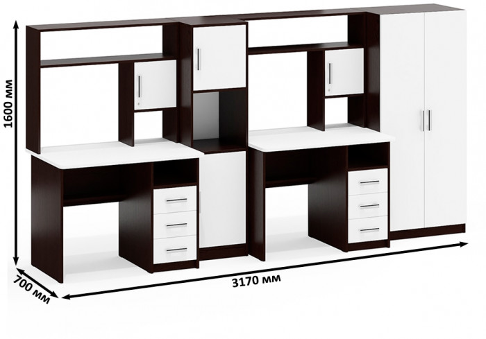 С-МД-СК9 Компоновка № 07, цвет венге/белый шагрень, ШхГхВ 317х70х160 см., НЕ универсальная сборка