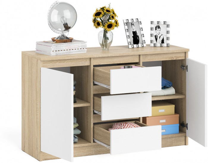 Мори Комод МК1200.3, цвет дуб сонома/белый, ШхГхВ 120,4х41х73 см.