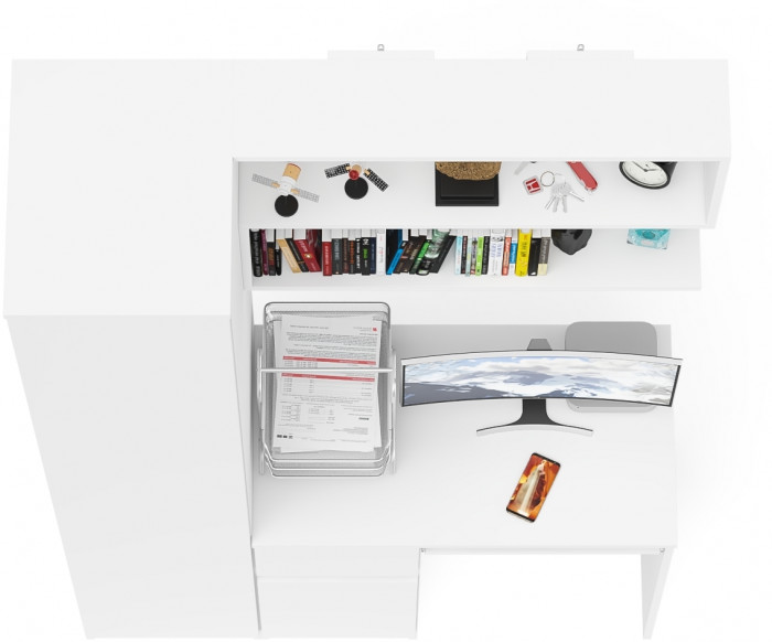 Мори Стол компьютерный МС-1 левый + Пенал МШ400.1 + Полка 900, цвет белый, ШхГхВ 130,4х50,4х209,6 см., НЕ универсальная сборка