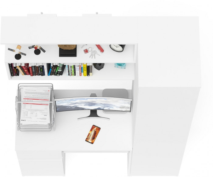Мори Стол компьютерный МС-1 левый + Пенал МШ400.1 + Полка 900, цвет белый, ШхГхВ 130,4х50,4х209,6 см., НЕ универсальная сборка