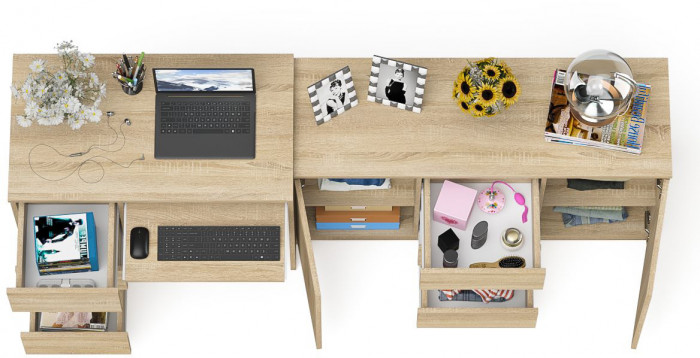 Мори компьютерный стол МС-6 левый + Комод МК1200.3, дуб сонома