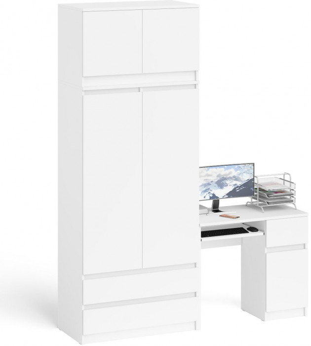 Мори Стол компьютерный МС-1 правый + Шкаф МШ900.1 + Антресоль МА900.1, цвет белый, ШхГхВ 180,4х50,4х234,2 см., выдвижной ящик справа, НЕ универс. сб.
