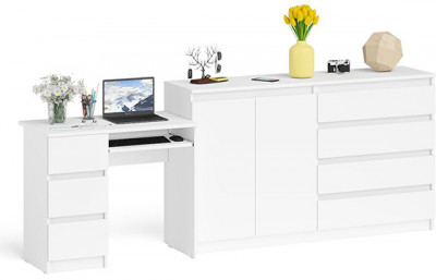 Мори Стол компьютерный МС-6 левый + Комод МК1600.1, цвет белый, ШхГхВ 250,4х50х94 см., выдвижные ящики слева, НЕ универсальная сборка