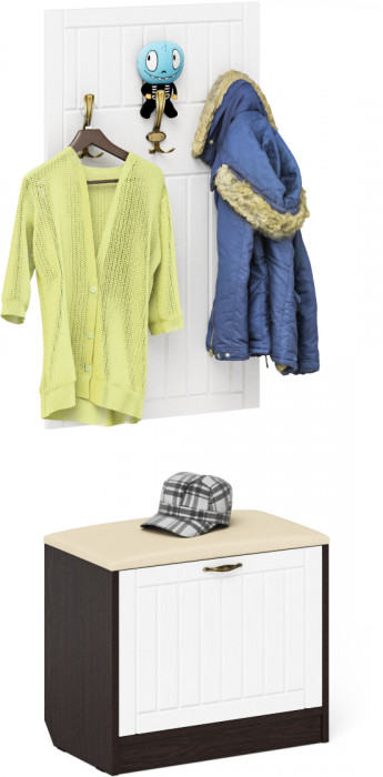 Прихожая П-6 Тумба + Вешалка, венге/фасады МДФ белое дерево фрезеровка прованс