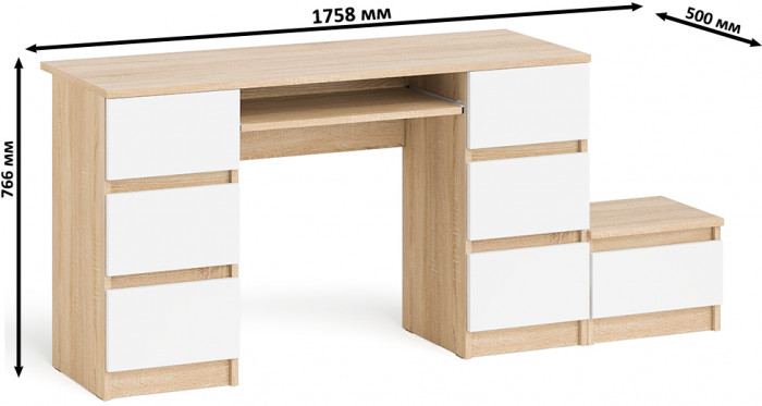 Мори компьютерный стол МС-2 + Тумба ТМП400.1, дуб сонома/белый