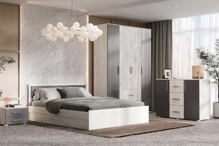 Кровать с основанием ЛДСП Фиеста ЛИТ 160х200, Дуб крафт белый