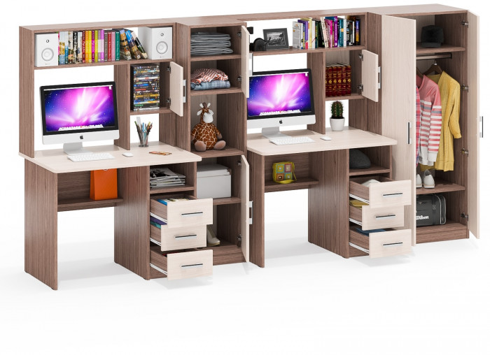 С-МД-СК9 Компоновка № 07, цвет ясень шимо светлый/ясень шимо тёмный, ШхГхВ 317х70х160 см., НЕ универсальная сборка