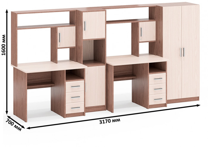 С-МД-СК9 Компоновка № 07, цвет ясень шимо светлый/ясень шимо тёмный, ШхГхВ 317х70х160 см., НЕ универсальная сборка