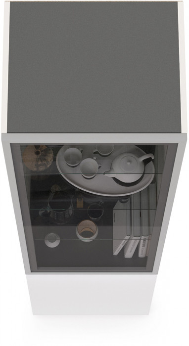 Сидней 13.201 Шкаф-витрина, цвет корпус: белый/чёрный/фасады: МДФ белый глянец/прозрачное стекло с серой тонировкой, ШхГхВ 50х41,3х205,2 см., ун. сб.