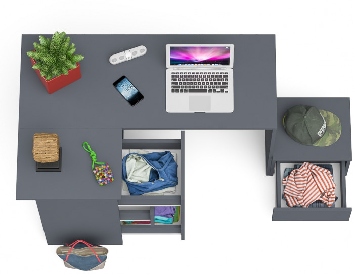 Мори Стол компьютерный МС-16 левый + Тумба ТМП400.1, цвет графит, ШхГхВ 164,8х84,9х76,6 см., выдвижные ящики слева, НЕ универсальная сборка