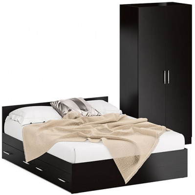 Кровать с ящиками 1600 + Шкаф 2-х створчатый Стандарт, венге