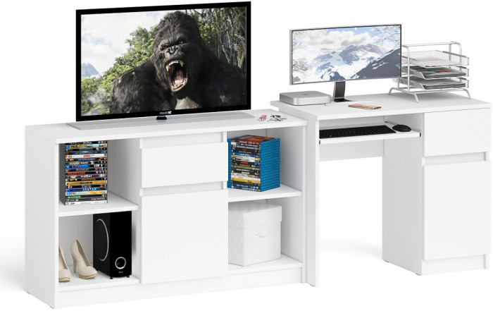 Мори компьютерный стол МС-1 правый + Тумба МТВ1204.1, белый