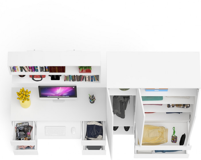Мори компьютерный стол МС-2 + Шкаф МШ1200.1 + Полка 1200, белый