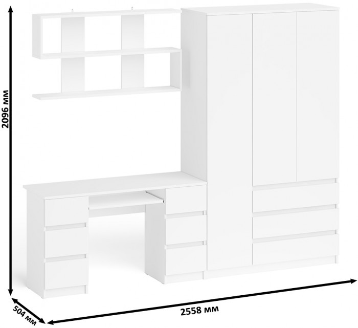 Мори компьютерный стол МС-2 + Шкаф МШ1200.1 + Полка 1200, белый