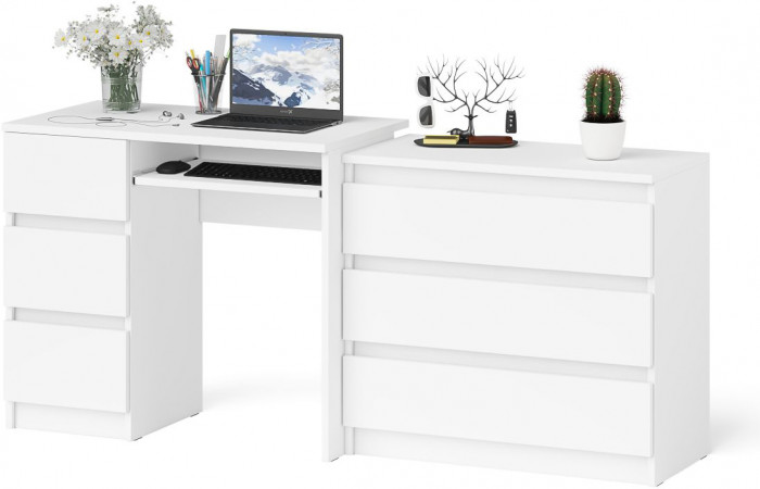 Мори компьютерный стол МС-6 левый + Комод МК800.1, белый