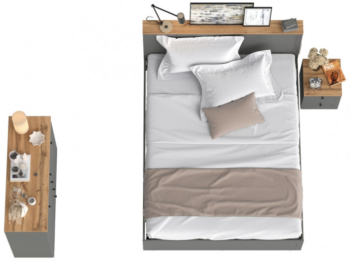 Остин 11.53 Кровать + ортопед + 16.152 Тумба прикроватная + 16.221 Комод, серый графит/дуб крафт золотой