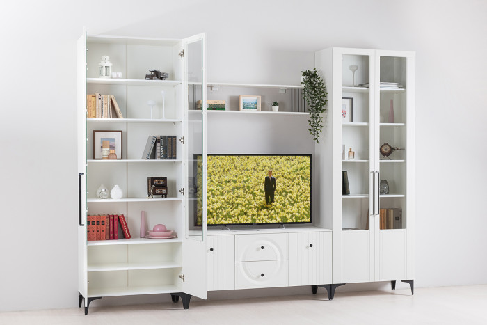 Валенсия Гостиная № 074, ЛДСП белый шагрень/МДФ белый шагрень