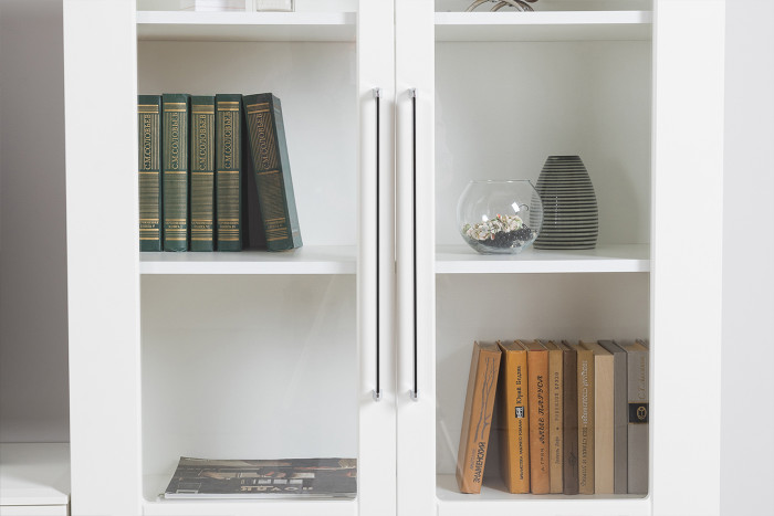 Валенсия Гостиная № 107, цвет ЛДСП белый шагрень/МДФ белый шагрень, ШхГхВ 327,3х38,4х225,2 см., ниша для ТВ 133х38х90 см., универсальная сборка