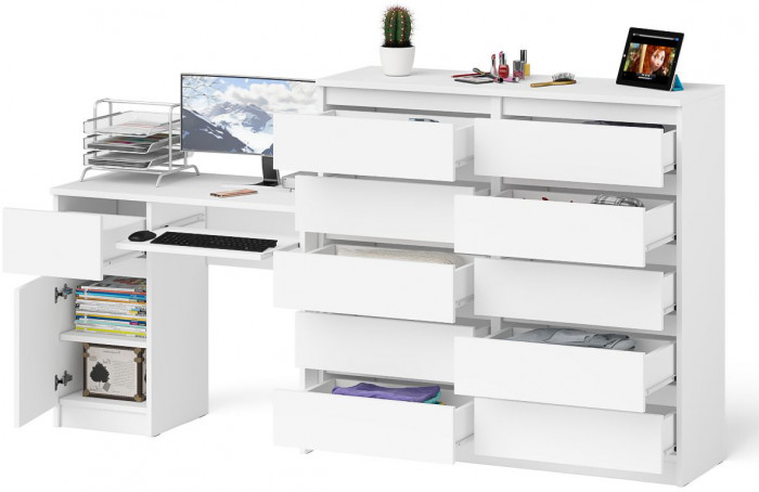 Мори компьютерный стол МС-1 левый + Комод МК1200.10, белый