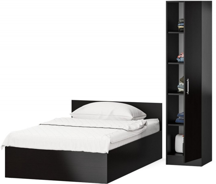 Кровать 1200 + Пенал Стандарт, цвет венге, ШхГхВ 123,5х203,5х70 + 45х52х200 см., сп.м. 1200х2000 мм., без матраса, основание есть