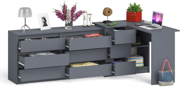Мори компьютерный стол МС-16 левый + Комод МК1380.6, графит