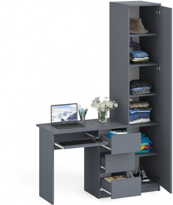 Мори компьютерный стол МС-6 правый + Пенал МШ400.1, графит