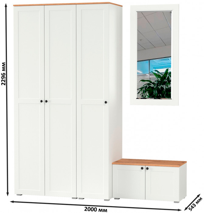 Остин Прихожая 42, белый шагрень/дуб крафт золотой