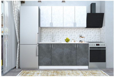 Кухня МДФ Эко 1600 (Бетон снежный / Бетон графит, Белый)