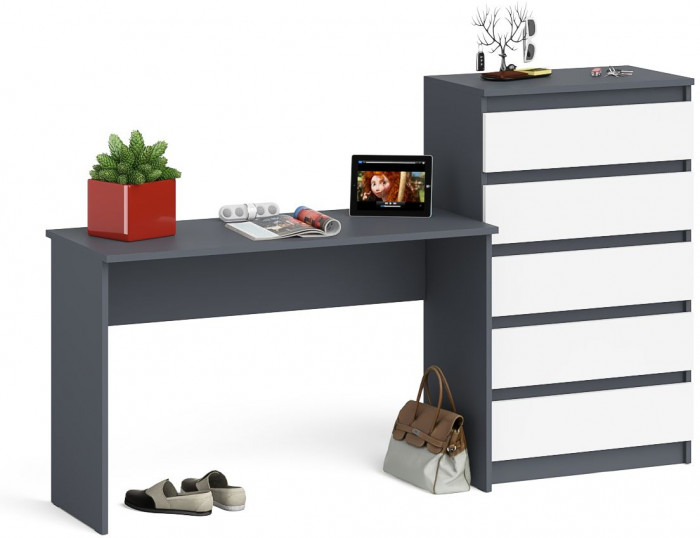 Мори Стол письменный МСП1200.1 + Комод МК700.5, цвет графит/белый, ШхГхВ 190,8х50х114 см., универсальная сборка