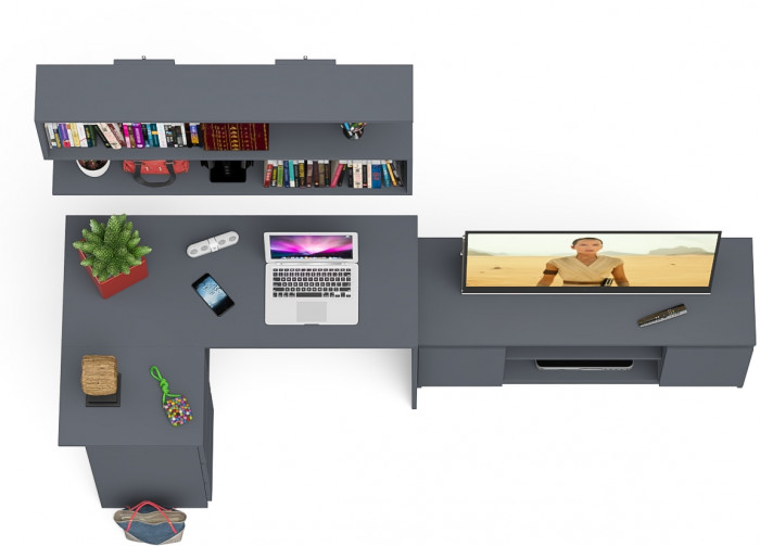 Мори компьютерный стол МС-16 левый + Тумба МТВ1200.1 + Полка 1200, графит