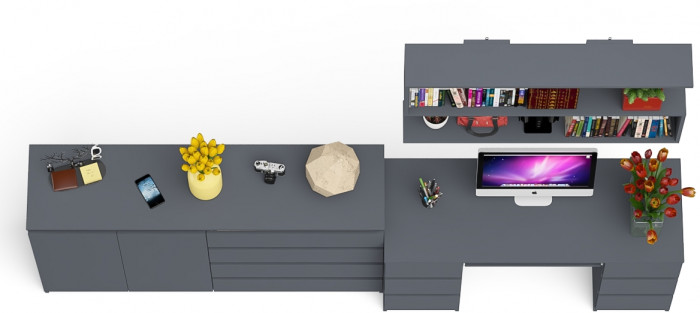 Мори компьютерный стол МС-2 + Комод МК1600.1 + Полка 1200, графит