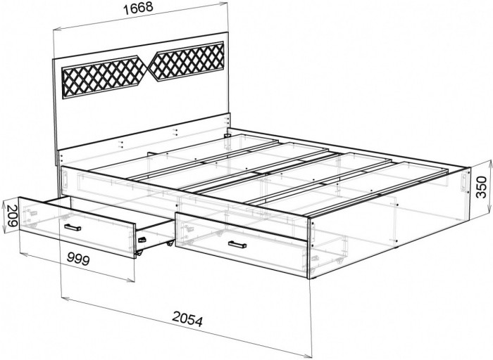 Николь Кровать 1600 (Ясень Шимо / Лиственница темная)