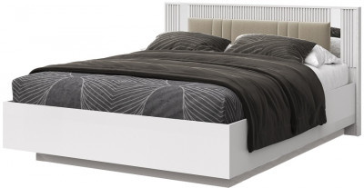 Кровать KING-SIZE 180х200 "Харди" с зеркальными вставками - Белый текстурный/Ясень белый