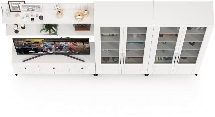 Валенсия Гостиная № 075, ЛДСП белый шагрень/МДФ белый шагрень