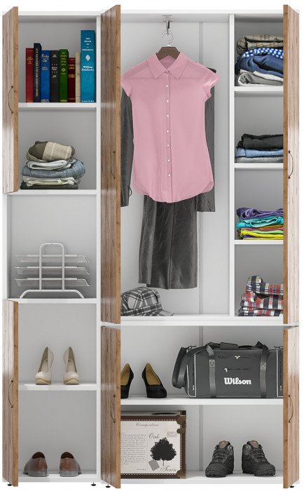 Лидер-8 Модуль Пенал + Шкаф МД 20Б, белый шагрень/крафт золото