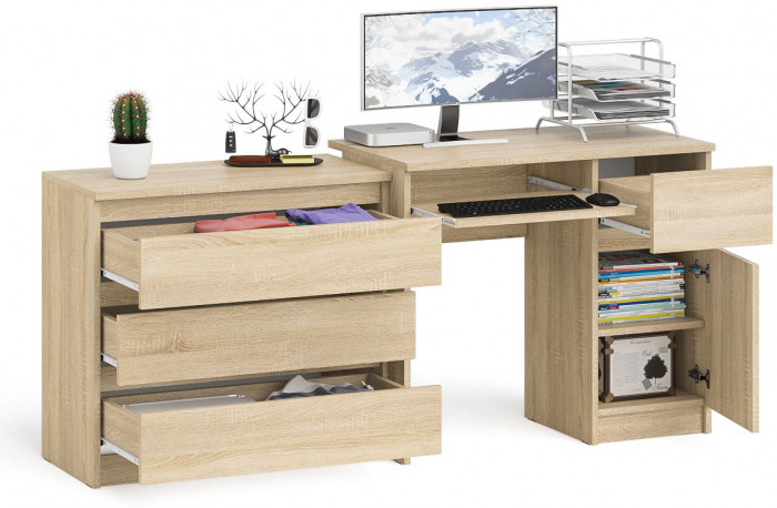 Мори Стол компьютерный МС-1 правый + Комод МК800.1, цвет дуб сонома, ШхГхВ 170,4х50х76,6 см., выдвижной ящик справа, НЕ универсальная сборка