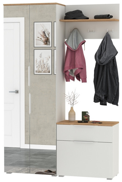 Октава Прихожая 10, белый шагрень/дуб крафт золотой/фасады МДФ белый шагрень