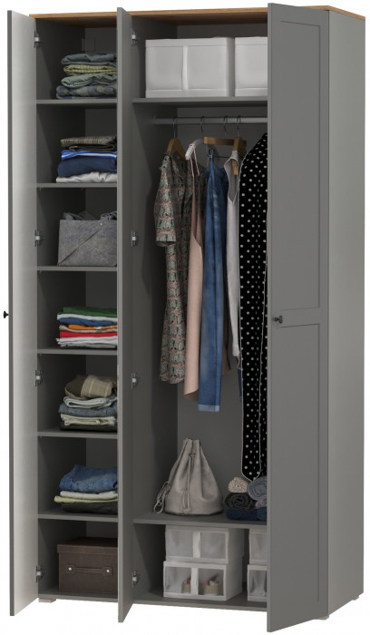Остин 13.336.03 Шкаф для одежды(три двери, на средней есть зеркало), цвет серый графит/дуб крафт золотой, ШхГхВ 120х54,6х229,8 см., ун. сборка